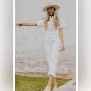 EUC WE THE FREE WHITE MARCI COVERALLS UTILITY JUMPSUIT SZ S